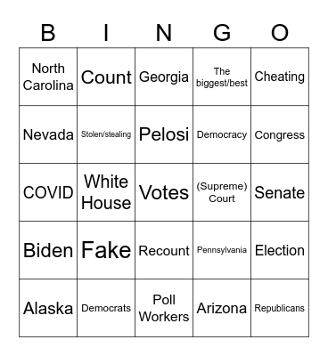 Trump Meltdown 2020 Bingo Card
