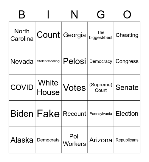 Trump Meltdown 2020 Bingo Card