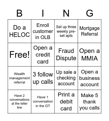 Banker Bingo Card