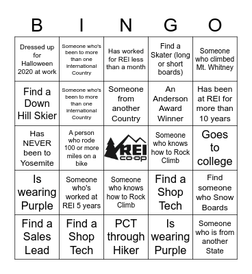 REI Saratoga's 2020 All Store Meeting Bingo Card