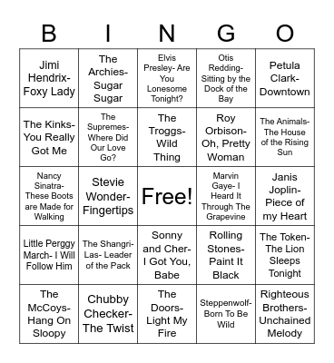 Total-Quiz.com Presents Radio Bingo: 1960's Music Bingo Card