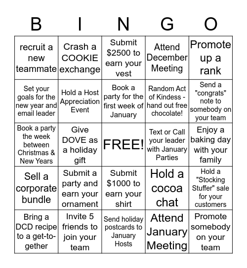 A Sweet December - Chocolatier Bingo! Bingo Card