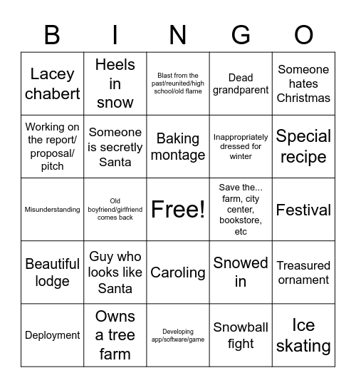Hallmark Christmas Movie Bingo Card