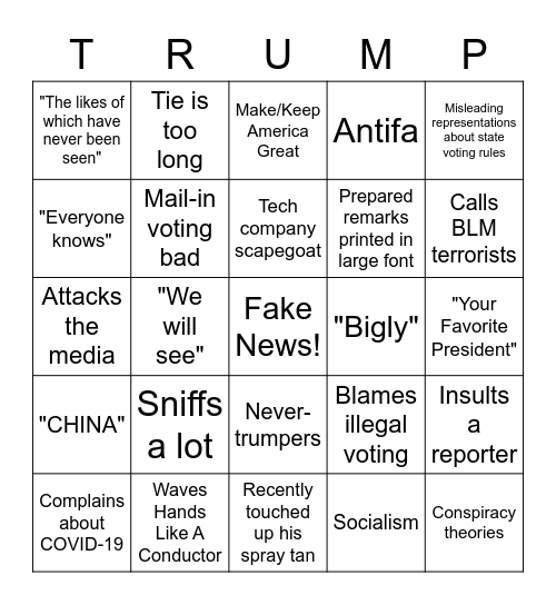 Trump Speaks Bingo Card