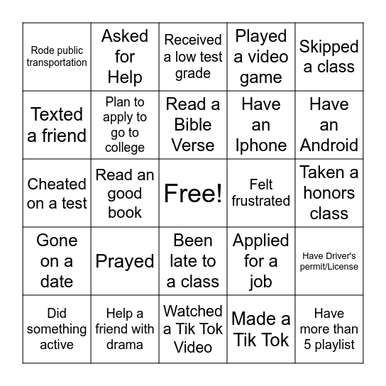 Virtual Bingo Card