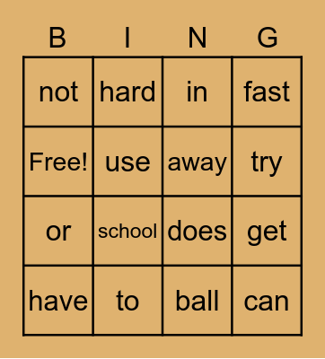 Sight Word Bingo Card