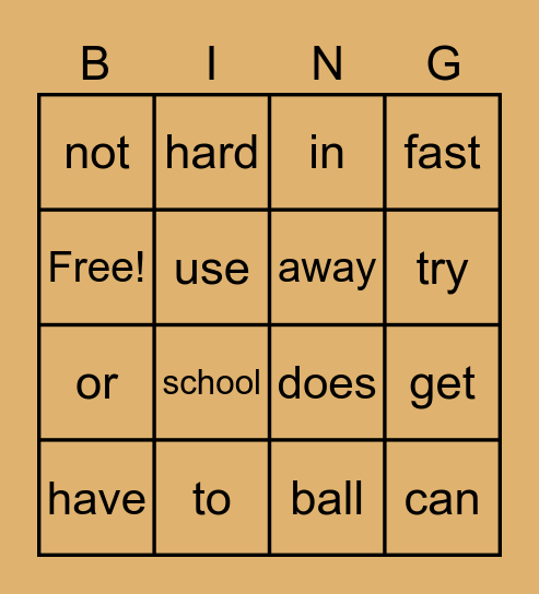 Sight Word Bingo Card