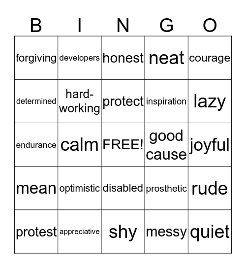 Vocabulary Practice Bingo Card