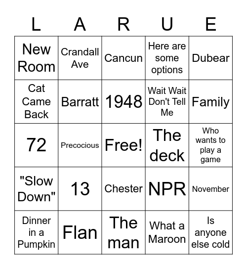 Untitled Bingo Card
