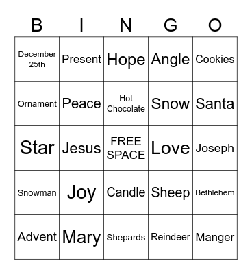 Christmas Advent Bingo Card