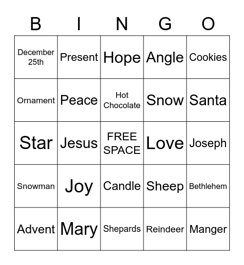 Christmas Advent Bingo Card