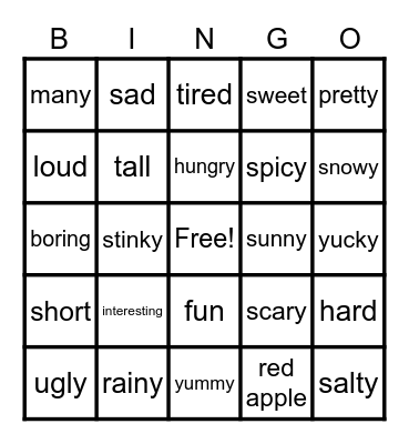Adjectives - 형용사 Bingo Card