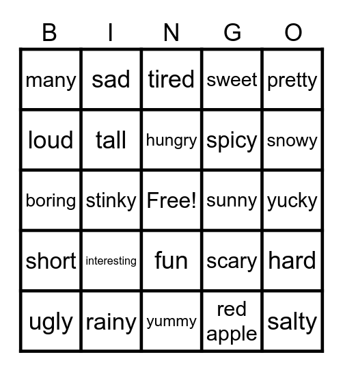 Adjectives - 형용사 Bingo Card