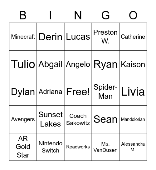 Sean's MVP Bingo Card