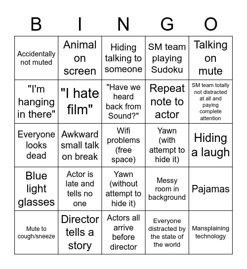 Zoom Theatre Bingo Card
