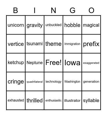 CVC and CVCe Bingo Card