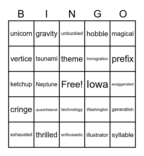 CVC and CVCe Bingo Card