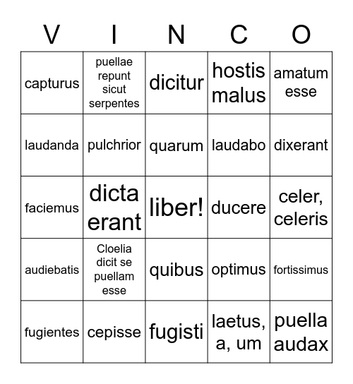 Latin 2H Grammar Bingo Card