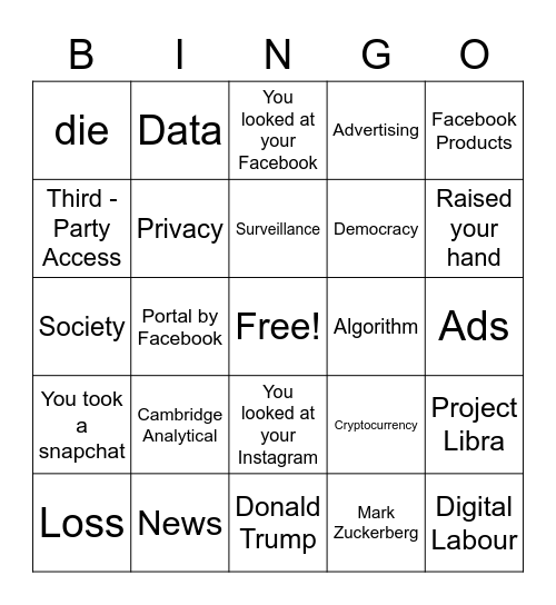 Facebook Presentation Bingo Card