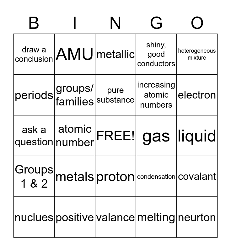 Matter Bingo Card