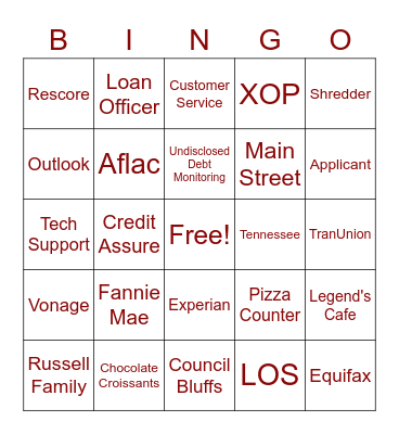 Credit Information Systems Bingo Card
