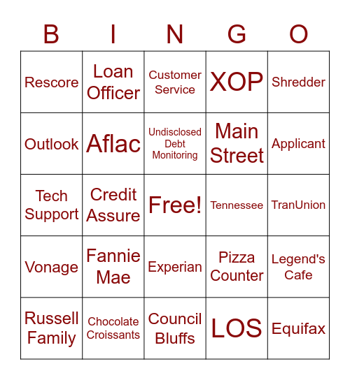 Credit Information Systems Bingo Card