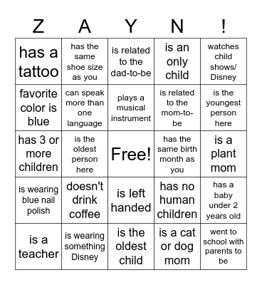 Baby Bingo! Bingo Card