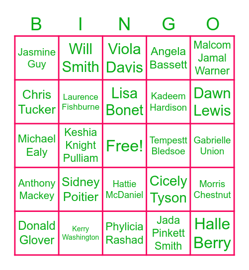 BLACK ACTORS/ACTRESSES Bingo Card