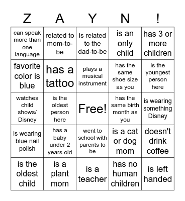 Baby Bingo! Bingo Card