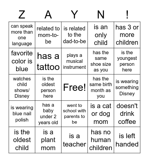 Baby Bingo! Bingo Card