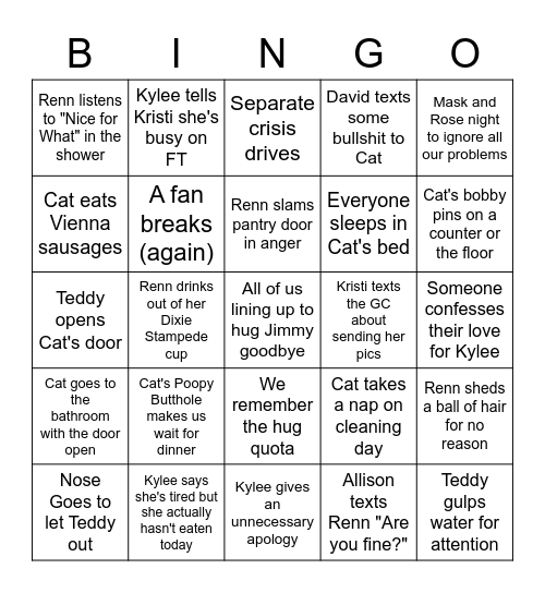 Lofty Wedded Roommates BINGO Card