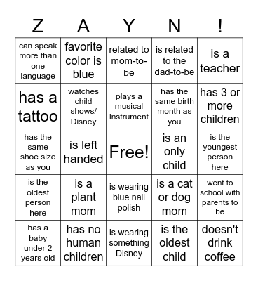 Baby Bingo! Bingo Card