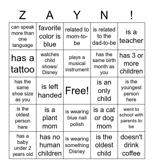 Baby Bingo! Bingo Card