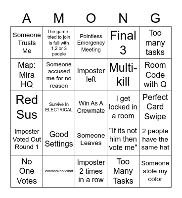 Among us bingo Card