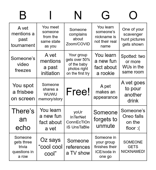 INITIATION BINGO Card