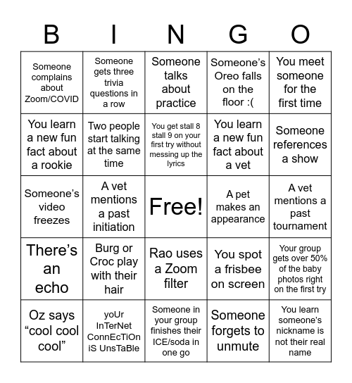 INITIATION BINGO Card