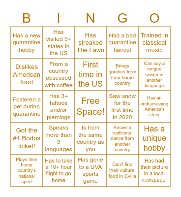 International Student Coffee Hour! Bingo Card
