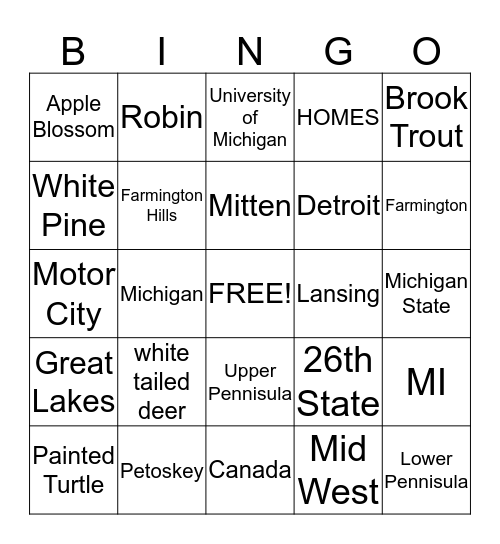 Michigan Bingo Card