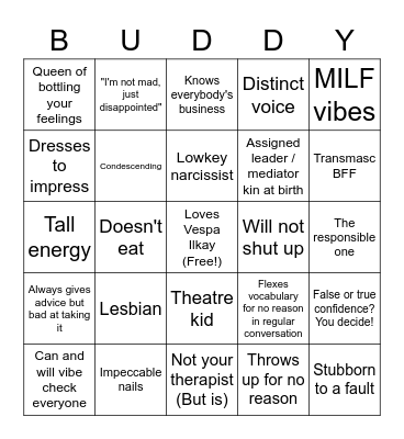 BUDDY KINNIE BINGO Card