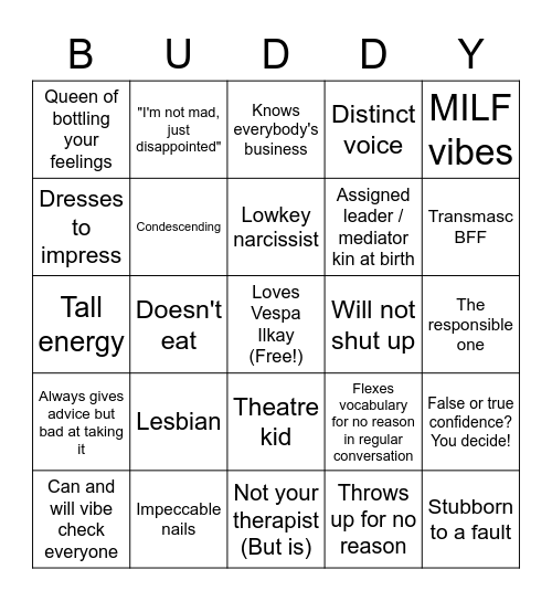 BUDDY KINNIE BINGO Card