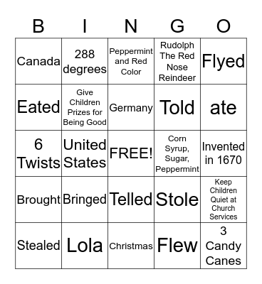 Ms. Carolina's Candy Cane Bingo  Bingo Card