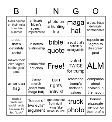 Republican On Facebook During Election Bingo Card