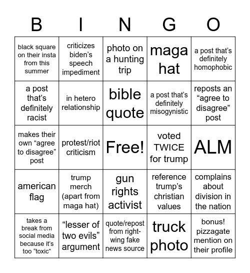 Republican On Facebook During Election Bingo Card