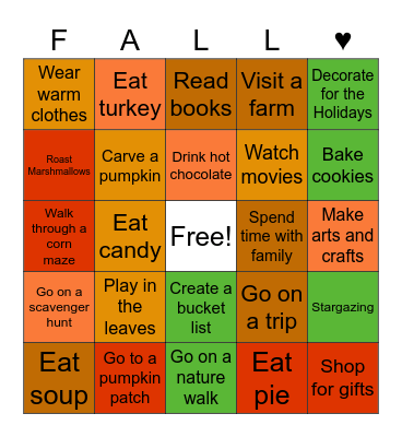 Things to do in Fall Bingo Card