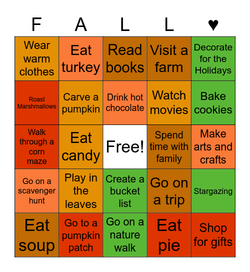 Things to do in Fall Bingo Card