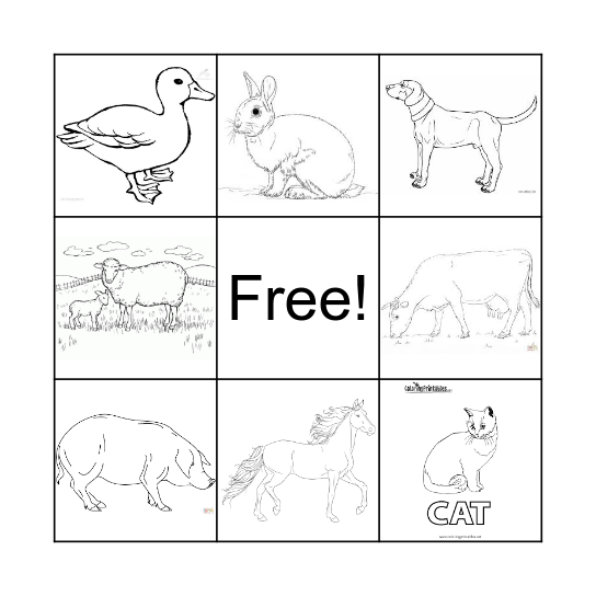 Farm Animals Bingo Card