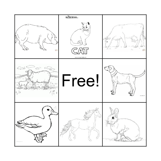 Farm Animals Bingo Card