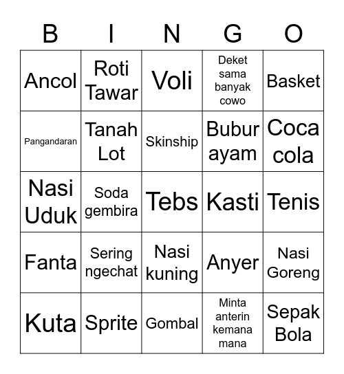 Bingo Ujin Bingo Card