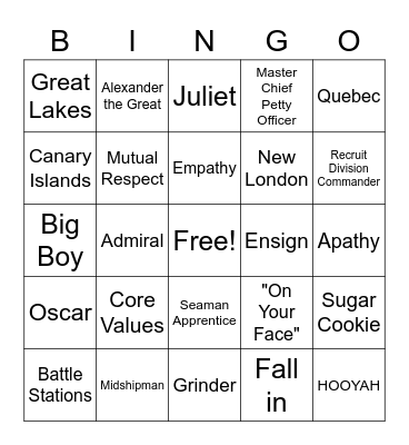 Naval Science Bingo Card