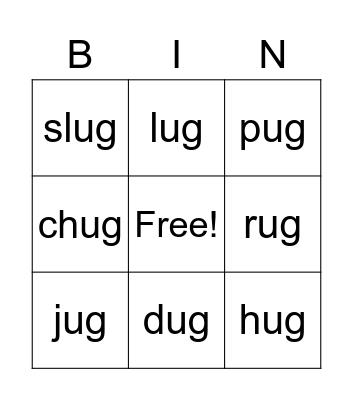 ug Word Family Bingo Card